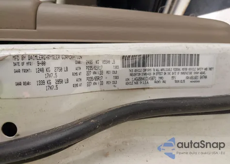 2001 Jeep Grand Cherokee Limited z USA, uszkodzony, nr VIN 1J4GW58NX1C545871